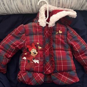 Disney Red Plaid Minnie Mouse Puffer Jacket